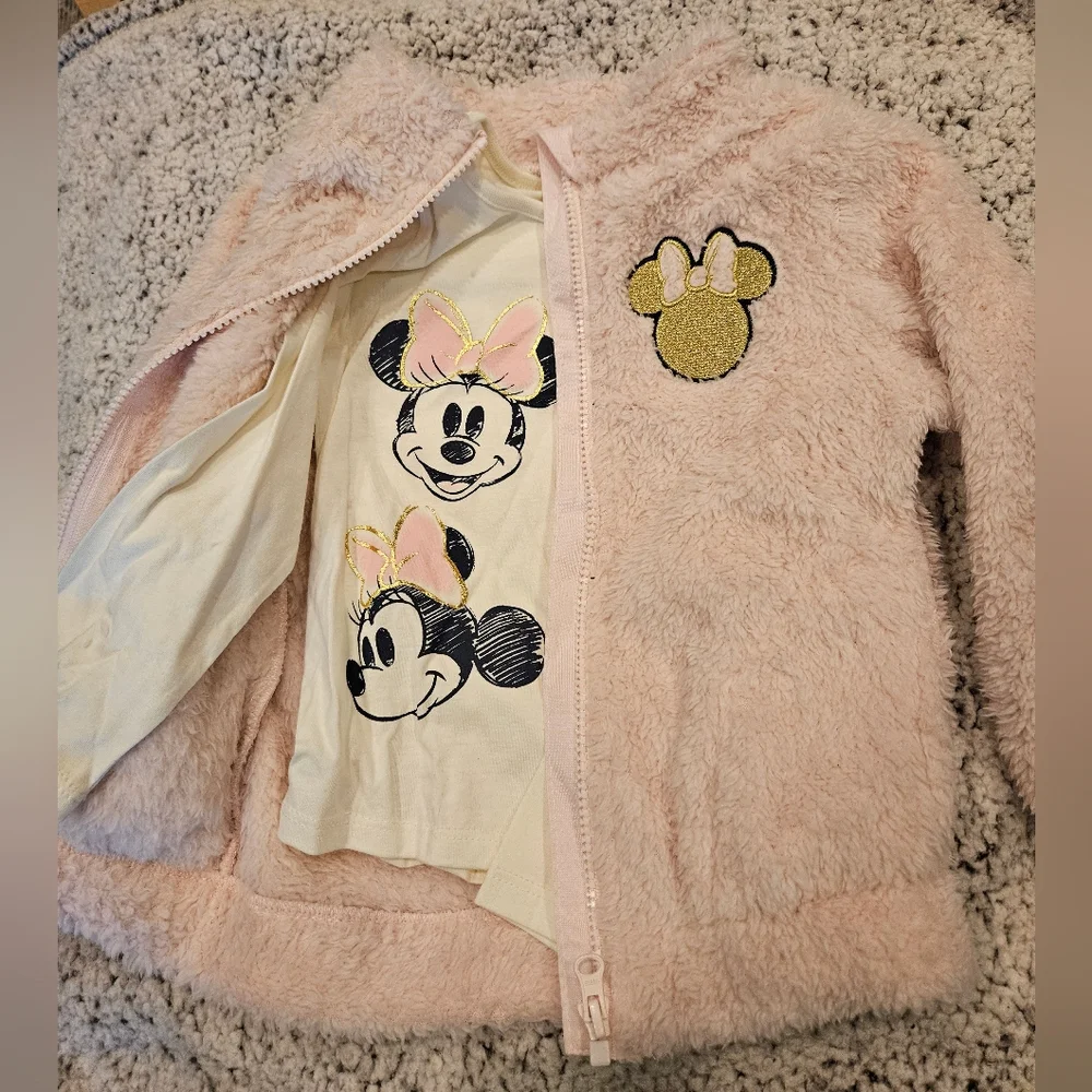 NWT Disney Minnie Mouse Pink Fleece Jacket and Top - 4T